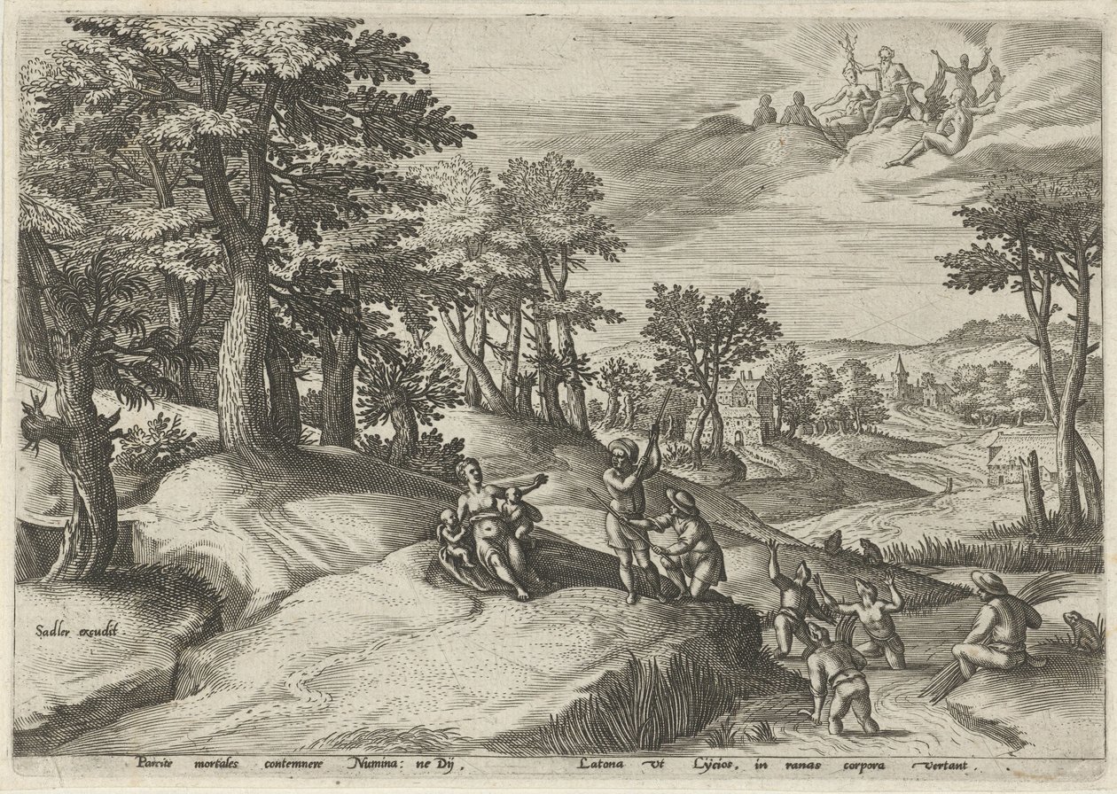 Leto (Latona) Likyalıları kurbağaya çevirir Mitolojik sahneleri olan manzaralar (dizi adı) by Johann Sadeler (I)