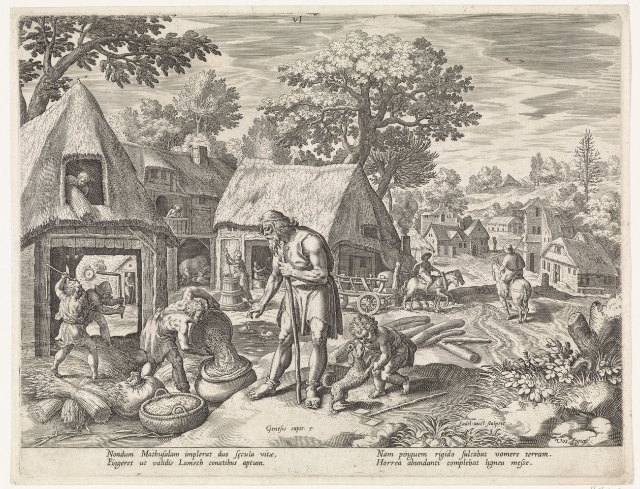 Metuselech ve çocukları Set ailesinin tarihi / İyiyi ve kötüyü yargılamak (dizi adı) Bonorum et Malorum consensio (dizi adı) by Johann Sadeler (I)