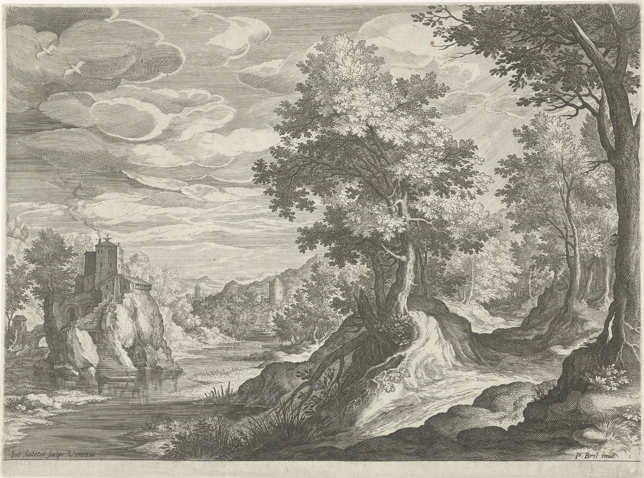 Bir kale ile nehir manzarası by Johann Sadeler (I)