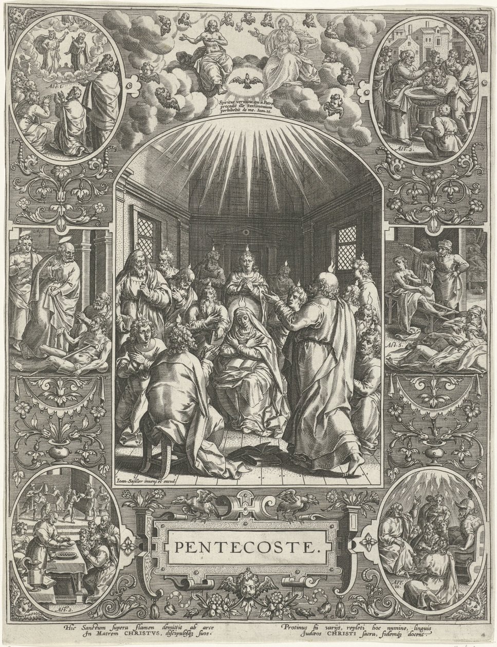 Kutsal Ruh'un Dökülmesi: Pentecoste Pentecoste (nesne üzerindeki başlık) Dört En Önemli Hristiyan Bayramı (dizi başlığı) by Johann Sadeler (I)