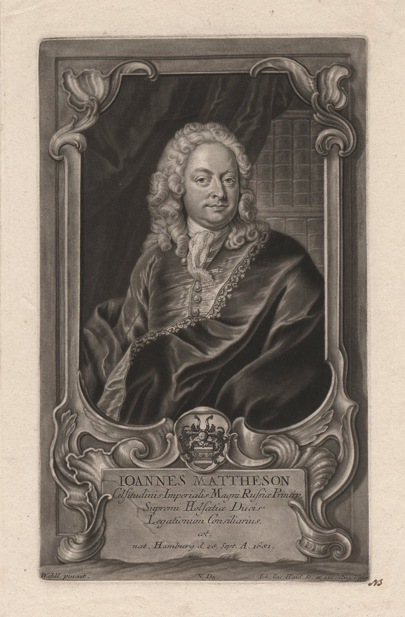 Johann Mattheson, Johann Jakob Haid (1704-67) tarafından oyulmuş, c.1744 (mezzotint) by Johann Salomon Wahl