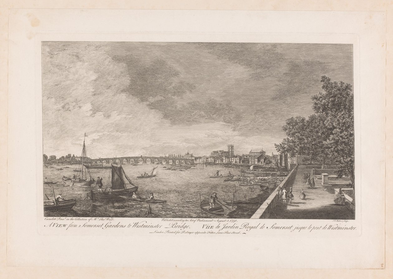 Londra'daki Westminster Köprüsü'ndeki Somerset Bahçeleri'nin görünümü by Johann Sebastian Muller