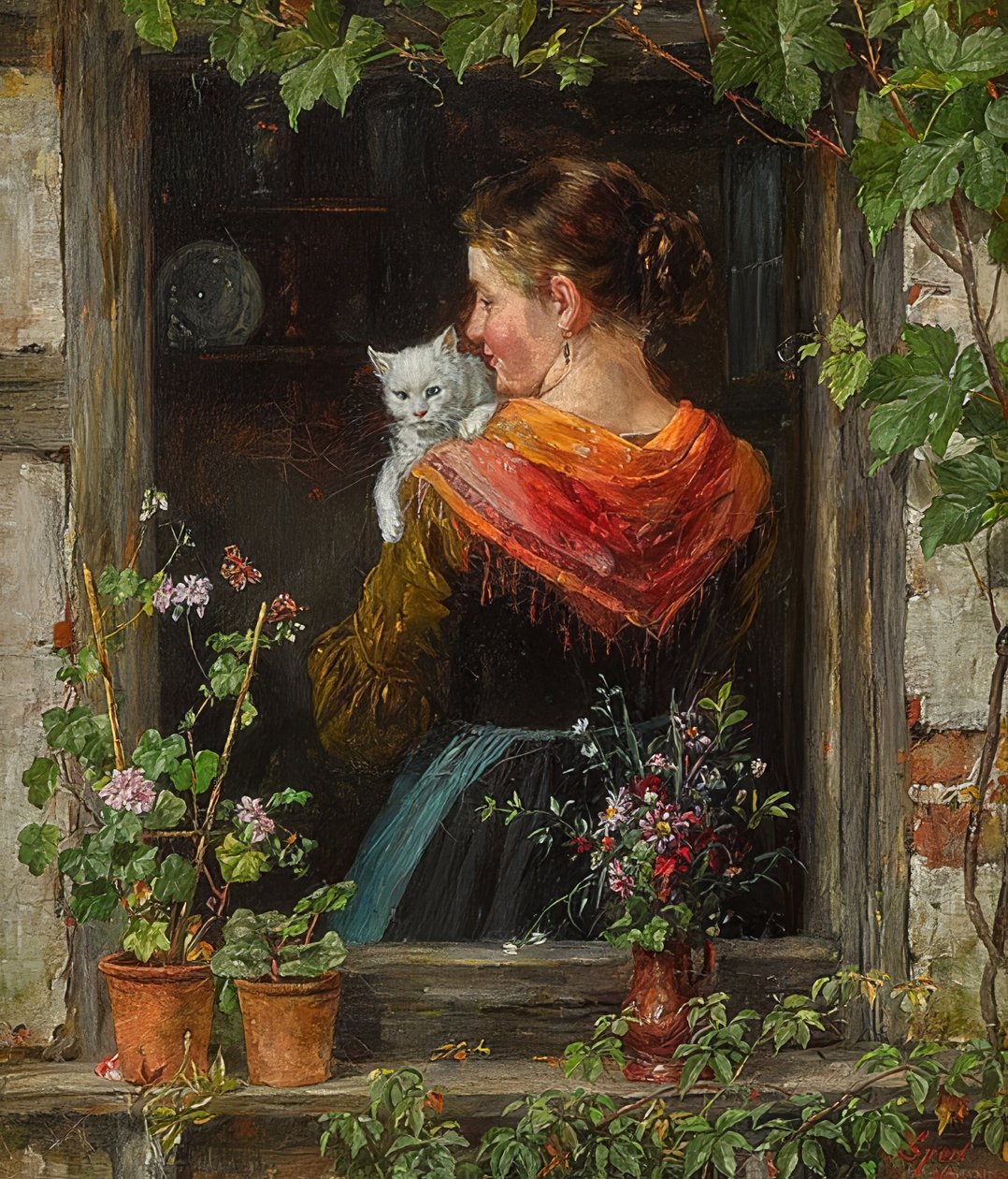 kedi ile genç kadın by Johann Sperl