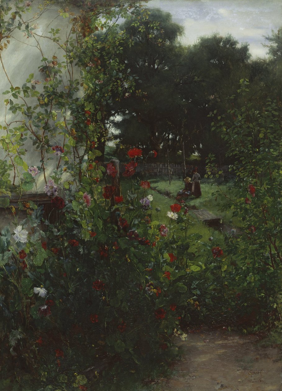 Leibl'in Aibling'deki stüdyosunun önündeki çayır by Johann Sperl