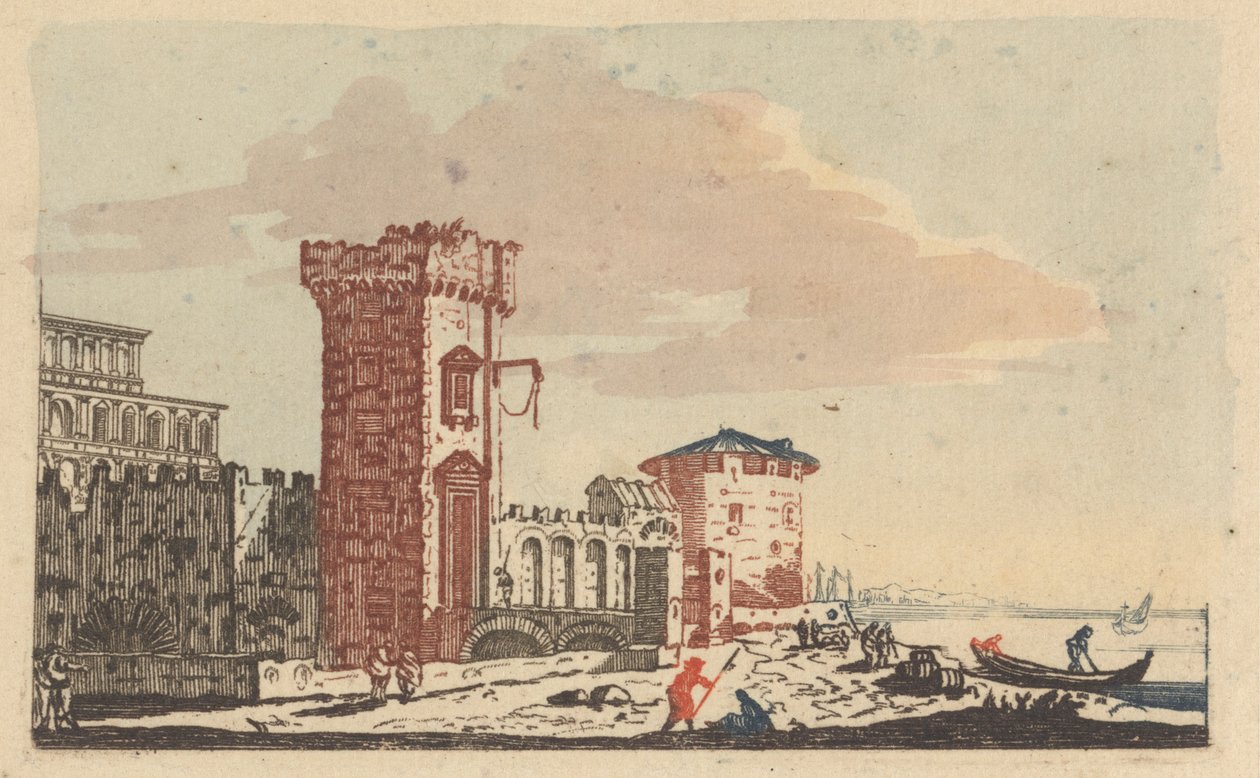 Kaleler, Harabeler ve Deniz Manzaraları - Altı Renkli Gravür by Johann Teyler