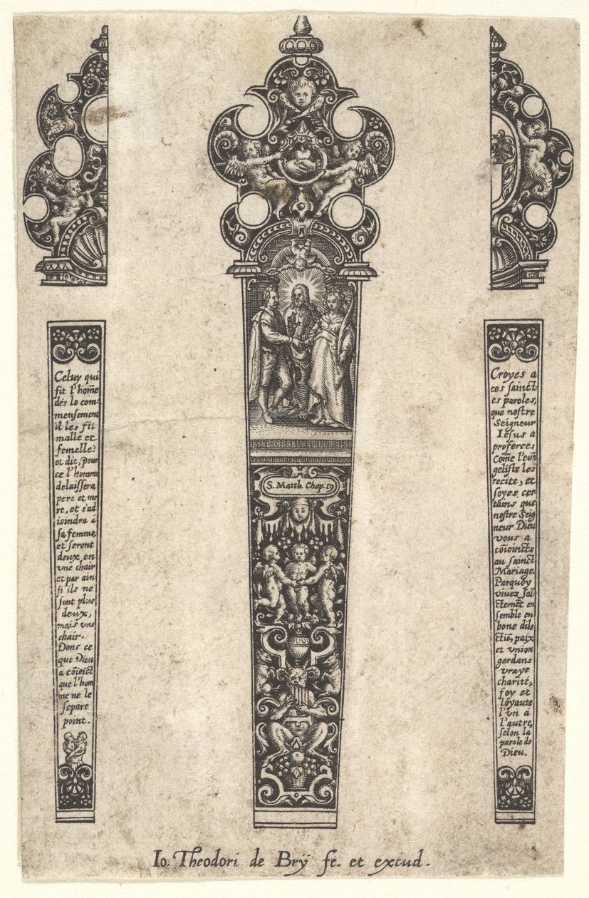 Bir evliliği anmak için bıçak sapı tasarımı, ca. 1580-1600. by Johann Theodor de Bry
