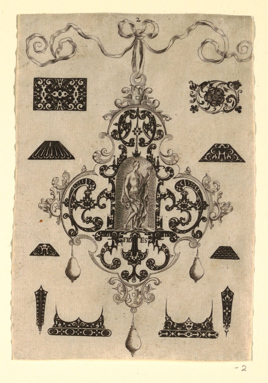 Başlıca erdemlere sahip sekiz kolye tasarımı serisinden 2. Plaka by Johann Theodor de Bry