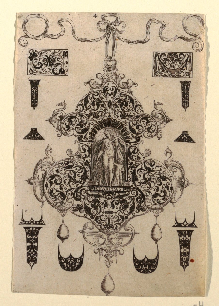 Ana erdemlere sahip sekiz kolye tasarımından oluşan bir seriden Plaka 4 by Johann Theodor de Bry