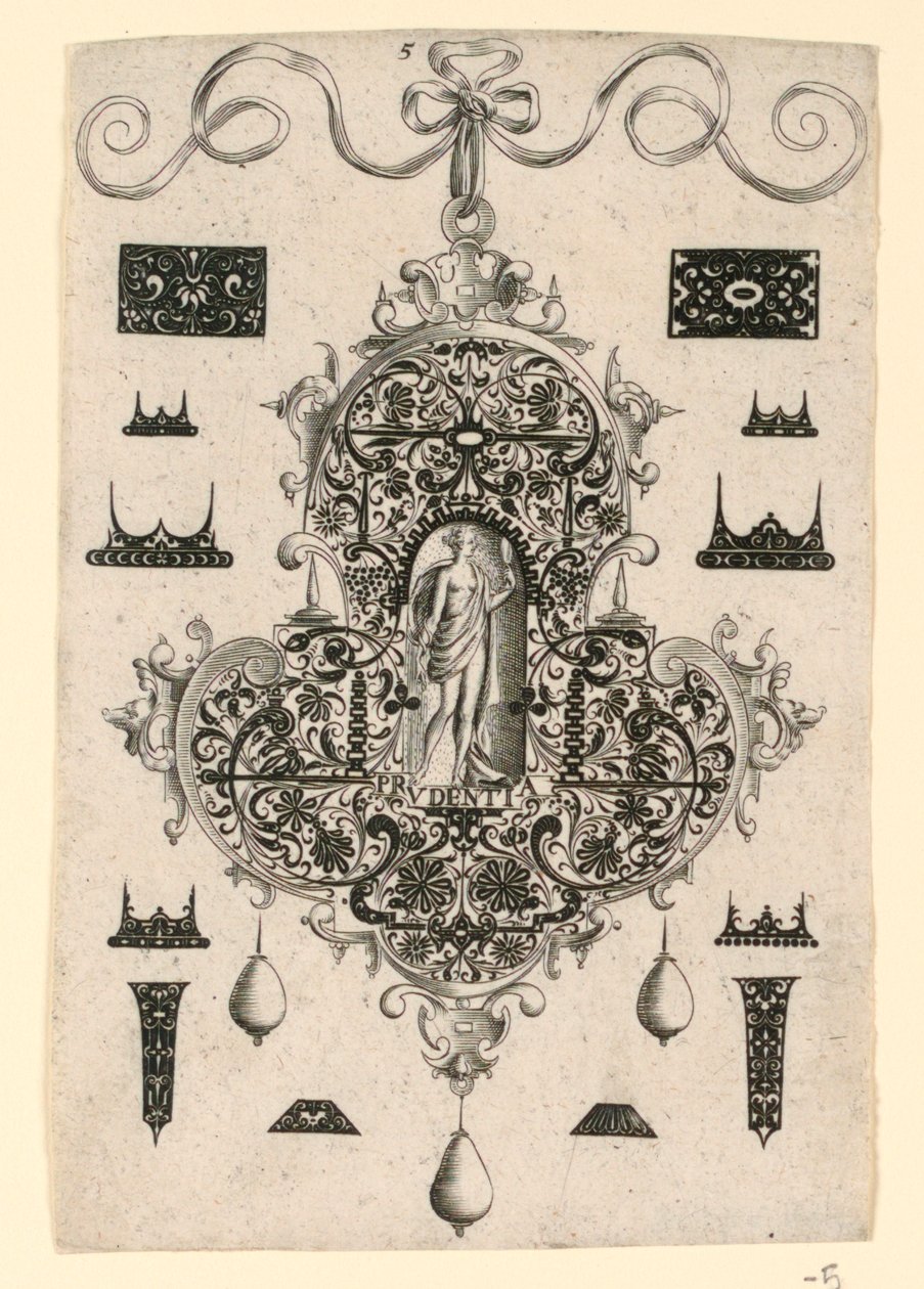 Ana erdemlere sahip sekiz kolye tasarımından oluşan bir seriden Plaka 5 by Johann Theodor de Bry