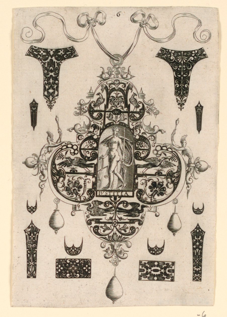 Ana erdemlere sahip bir dizi sekiz kolye tasarımından Plaka 6 by Johann Theodor de Bry