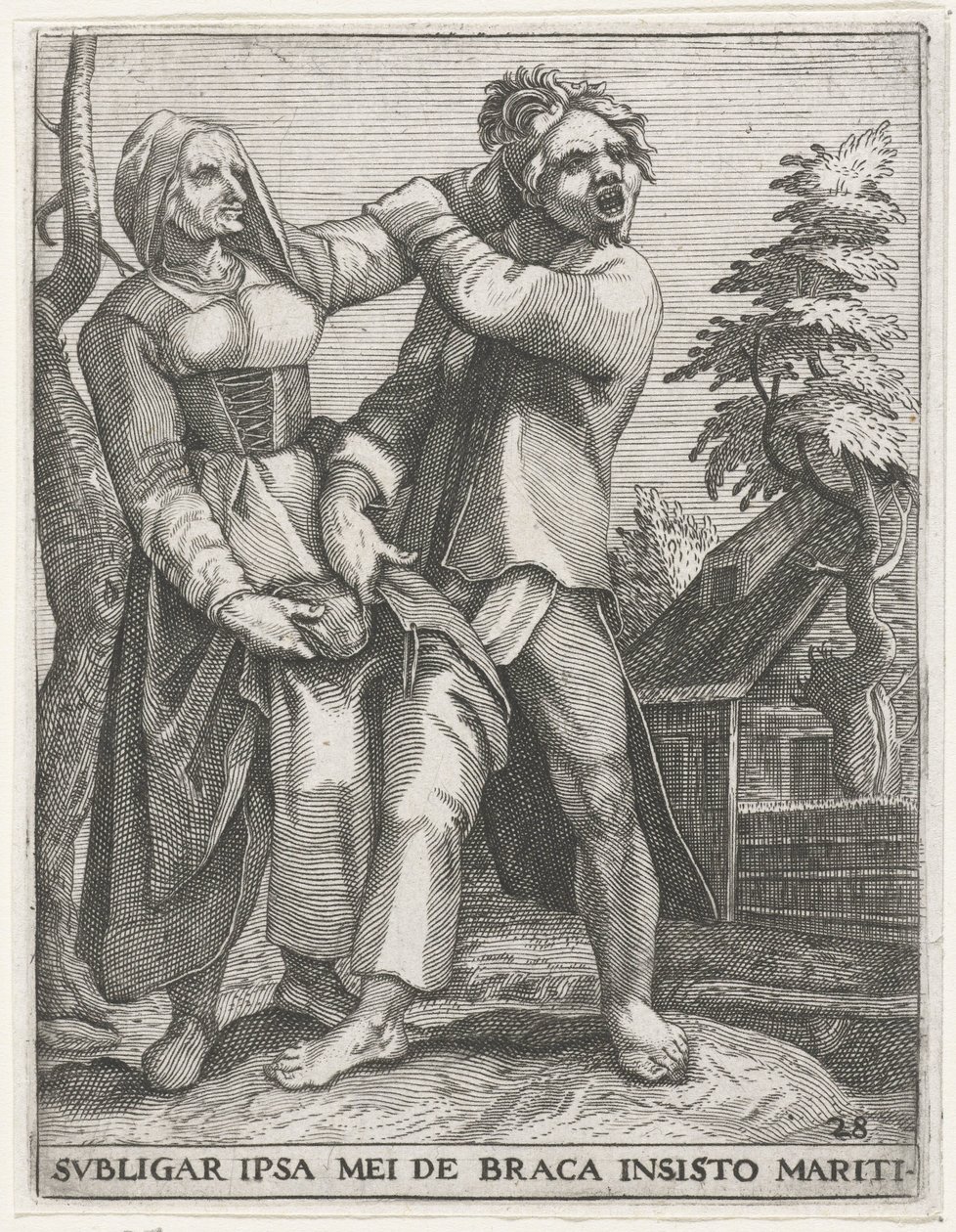 Strijd om de broek EŞİMİN PANTOLONU PANTOLONUNDA DUR (nesne üzerindeki başlık) Laik amblemler, 1596 (dizi başlığı) by Johann Theodor de Bry