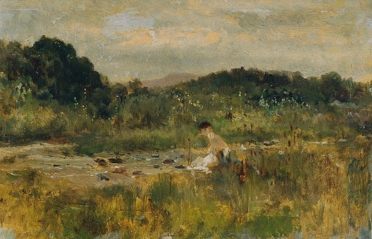 Oturan bir kızla manzara akışı by Johann  Till der Jüngere