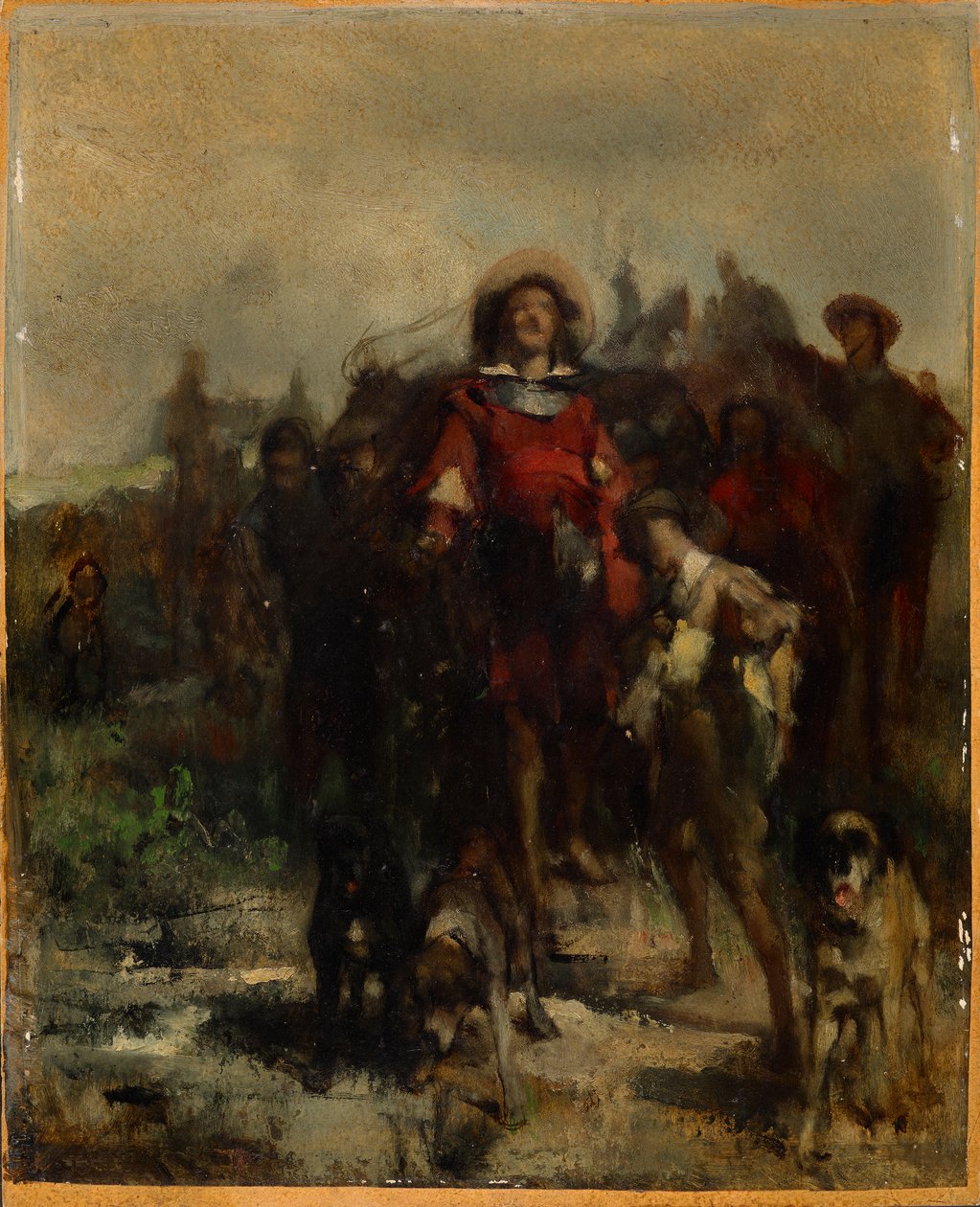 Şövalye, çocuk ve üç köpek, muhtemelen avlanıyor by Johann  Till der Jüngere