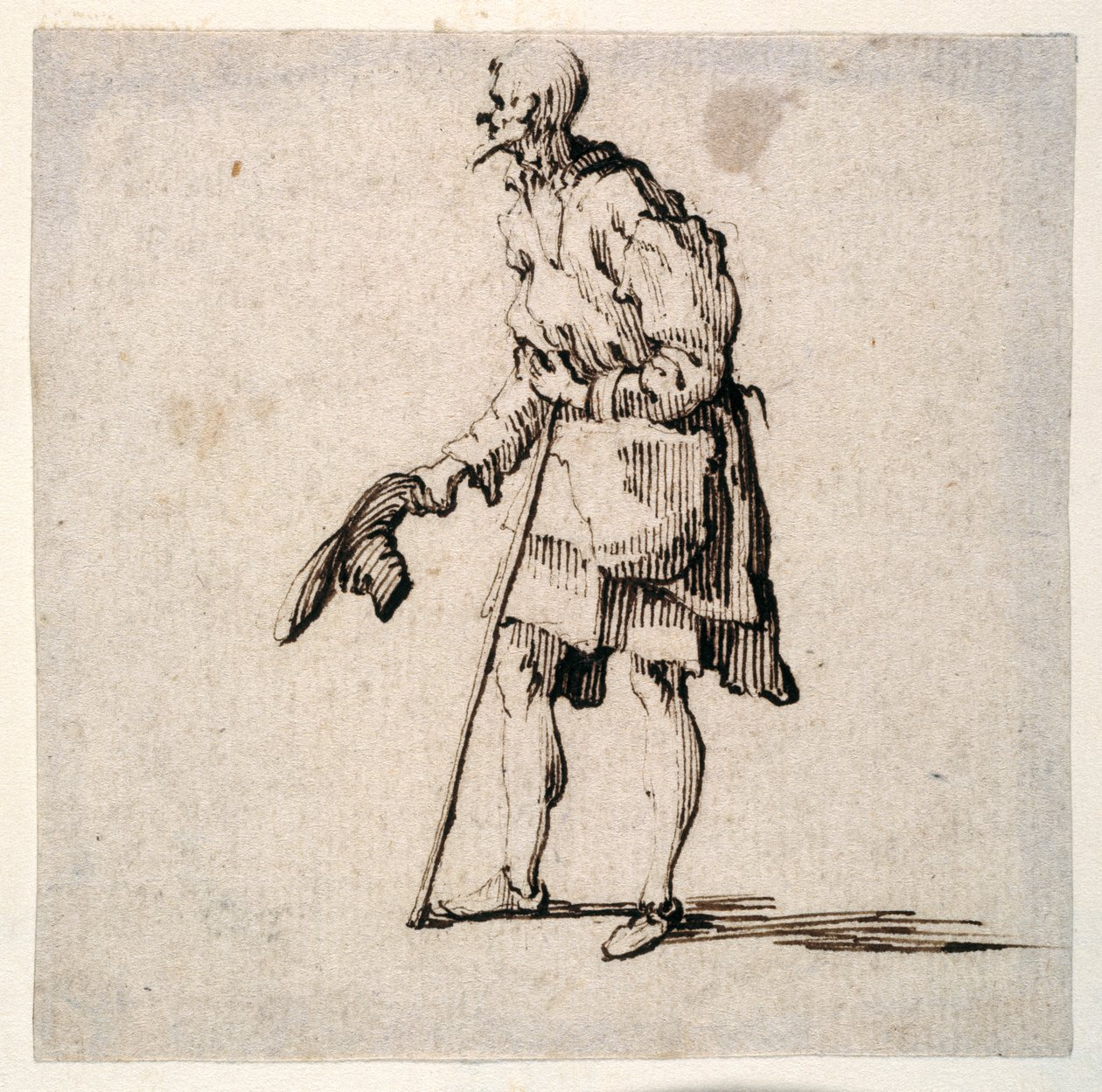 Ayakta ve Şapkasını Çıkaran Köylü Adam (kağıt üzerinde kalem ve mürekkep) by Johann Wilhelm Baur