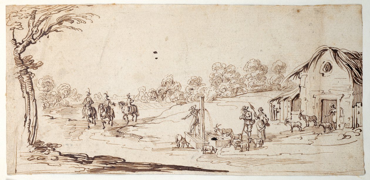 Kırsal Manzara (kağıt üzerinde kalem ve mürekkep) by Johann Wilhelm Baur