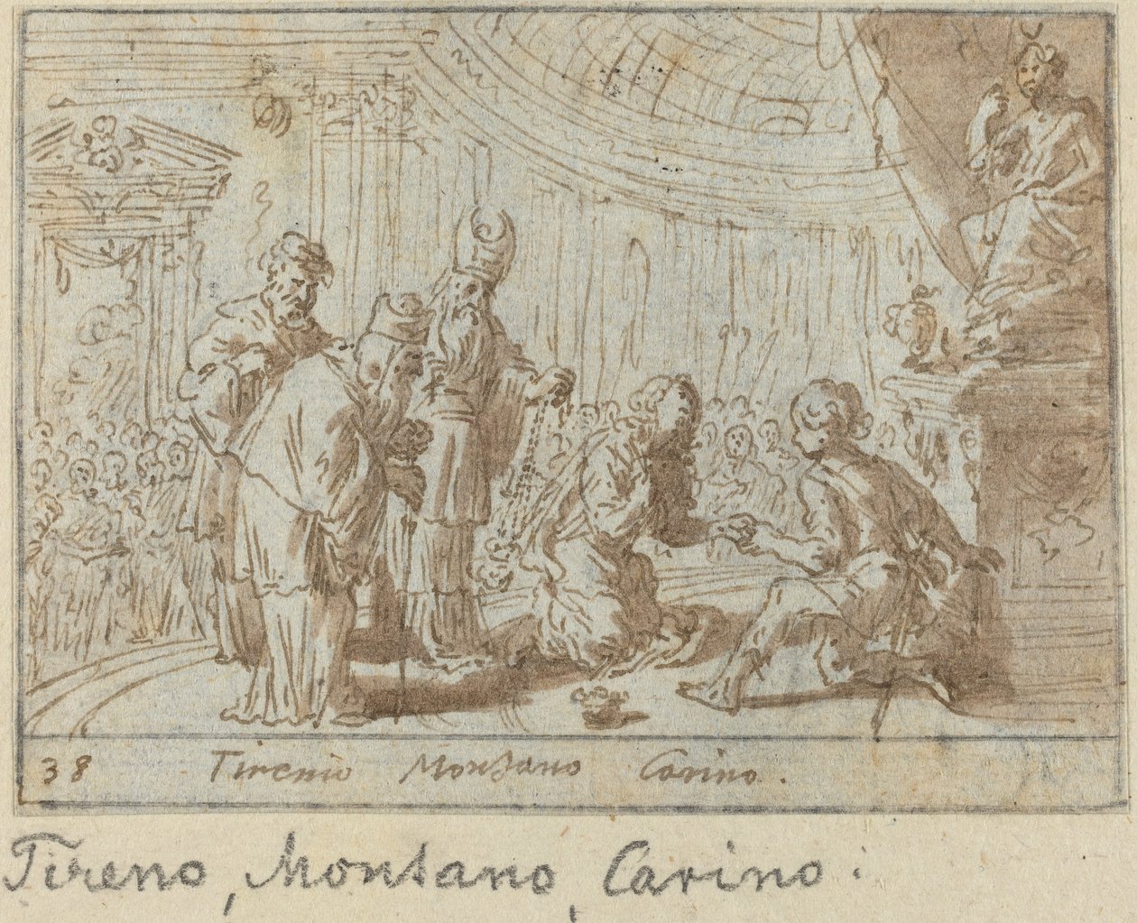 Tirenio, Montano ve Carino, 1640. by Johann Wilhelm Baur