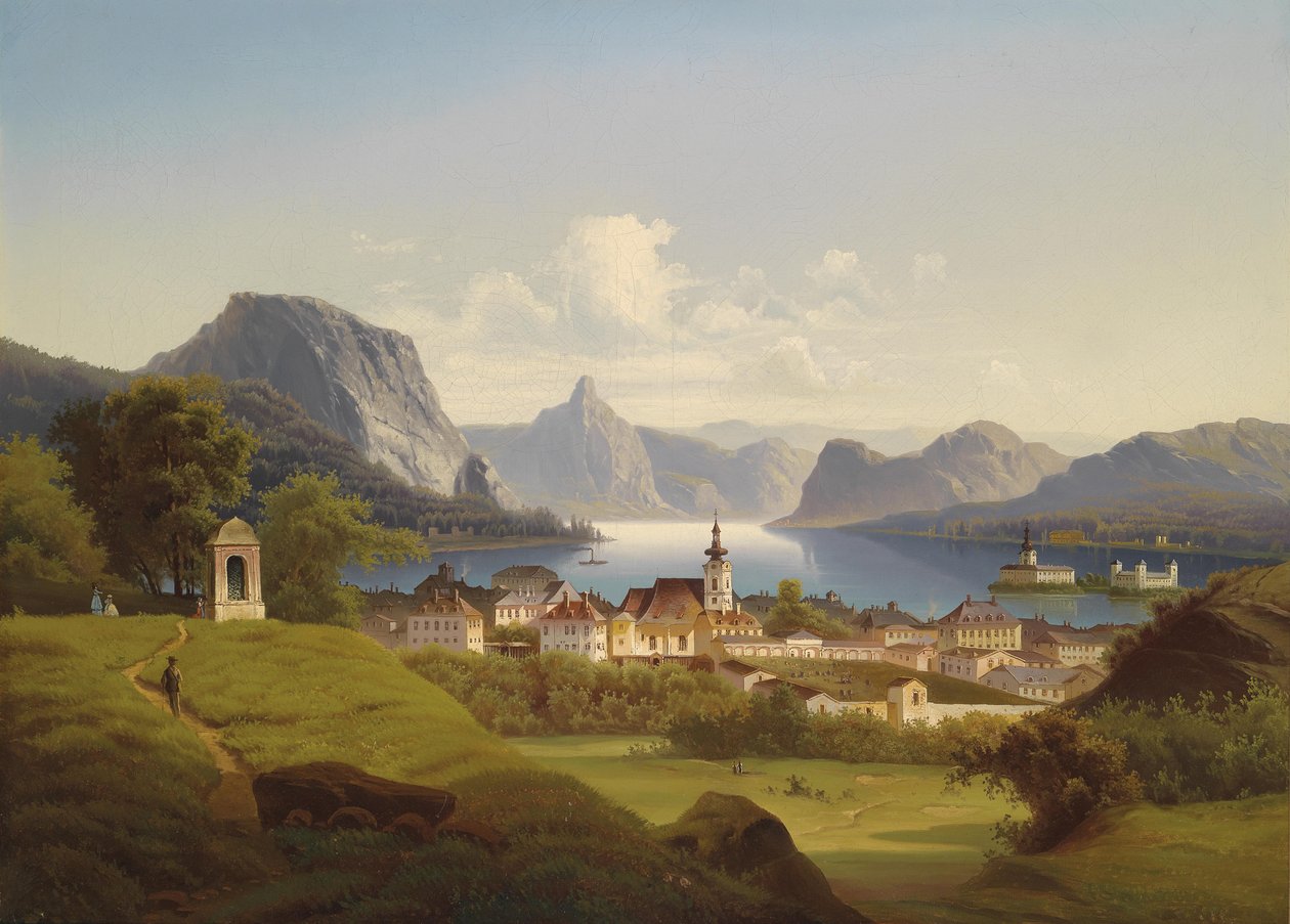 Arka planda Schloss Ort ile Gmunden