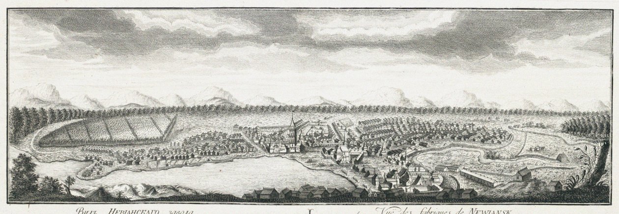 Nevyansk fabrikalarının görünümü, yaklaşık 1735 by Johann Wilhelm Lürsenius