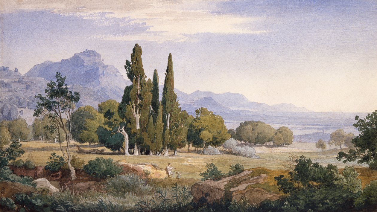 Bir Arcadian Manzarası (kalem ve sulu boya) by Johann Wilhelm Schirmer