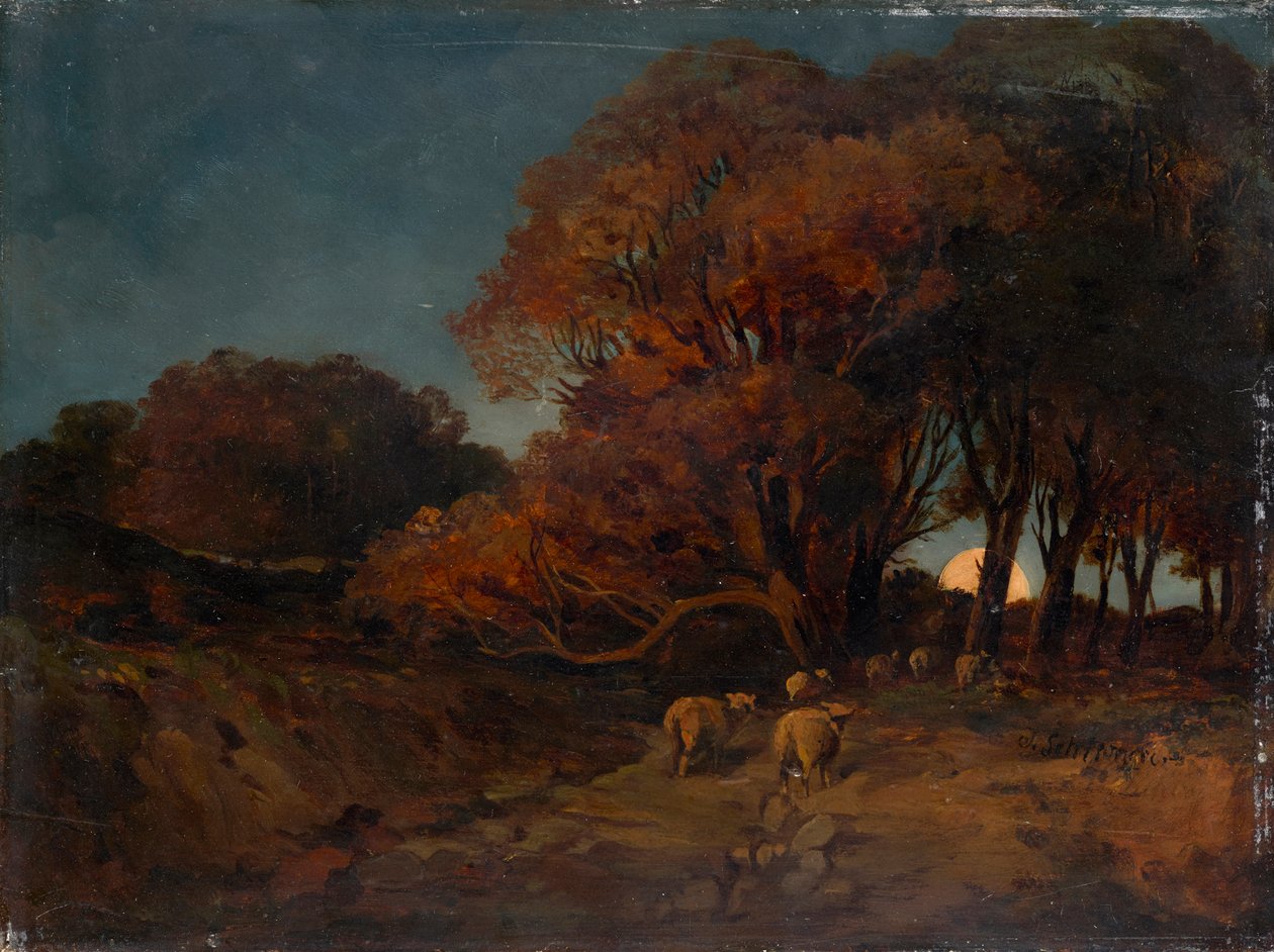 Ay ışığında sonbahar ormanı by Johann Wilhelm Schirmer