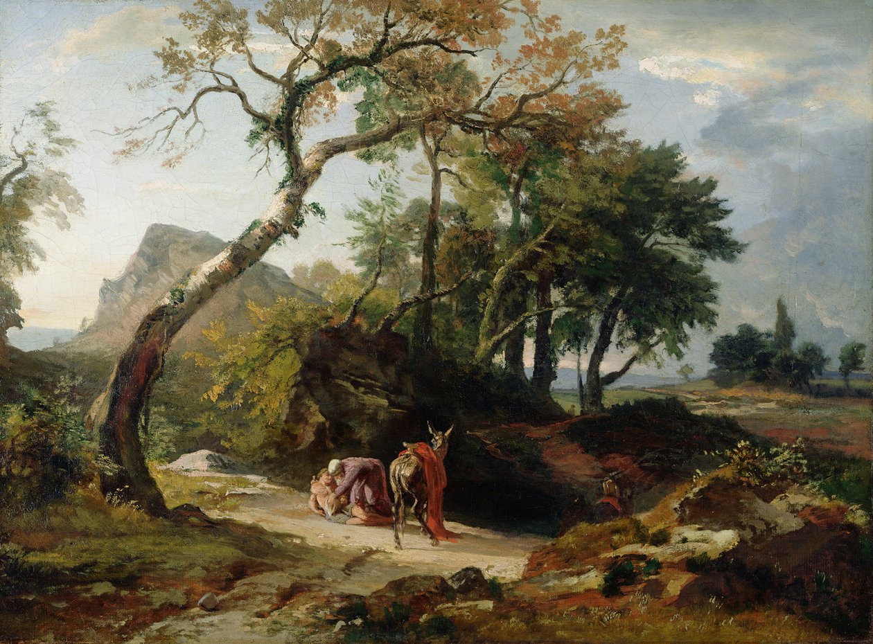 Yaralı Adamın Merhametli Samaritan Tarafından Kurtarılması (Akşam) c.1856 by Johann Wilhelm Schirmer