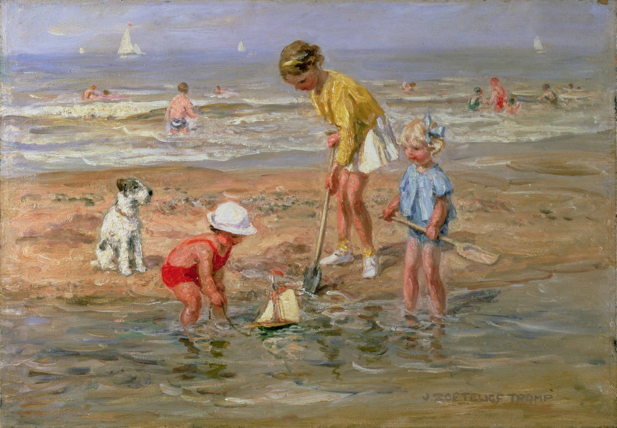 Deniz kenarında oynayan çocuklar by Johann Zoetelief Tromp