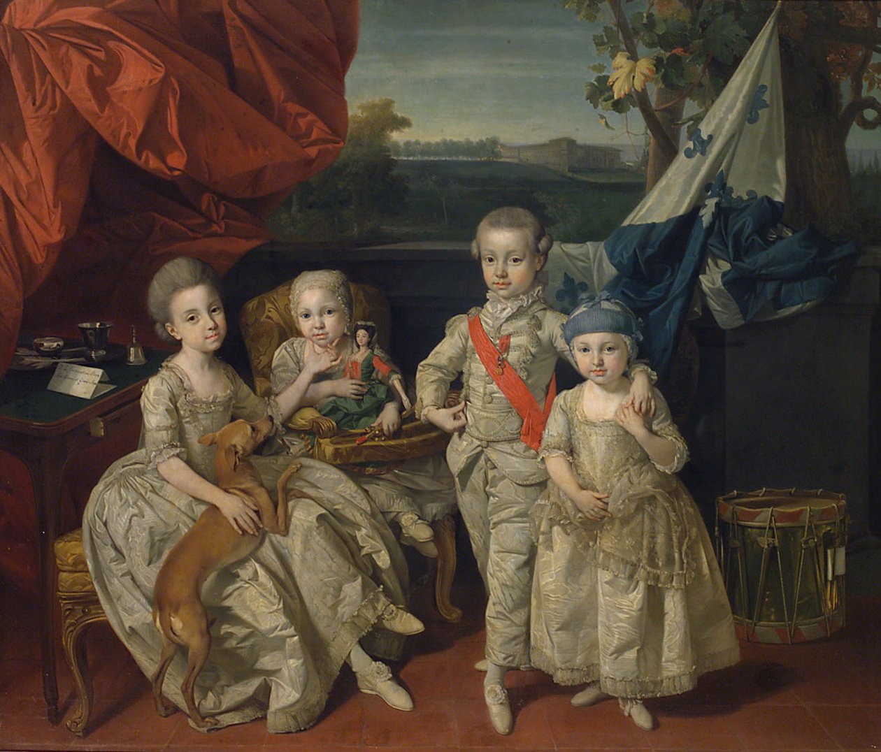 Parma Prensi Ludwig (1773-1803), en büyük üç kardeşi Karoline (1770-1804), Marie Antonie (1774-1841) ve Charlotte (1777-1813) ile by Johann Zoffany