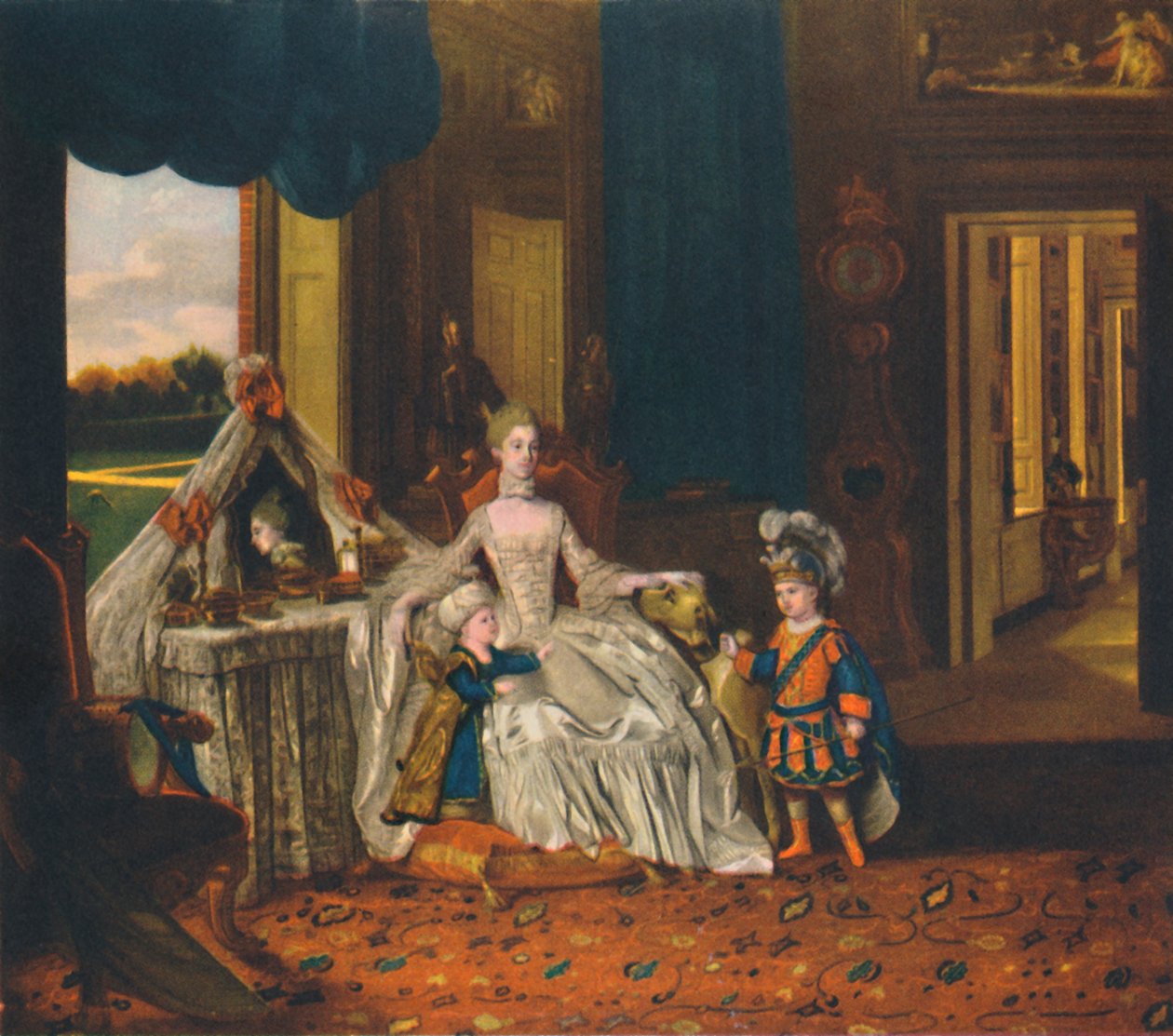Kraliçe Charlotte ile Soyunma Odasında Prens ve Dük Süslü Elbiseli, c1766, 1948 by Johan Joseph Zoffany
