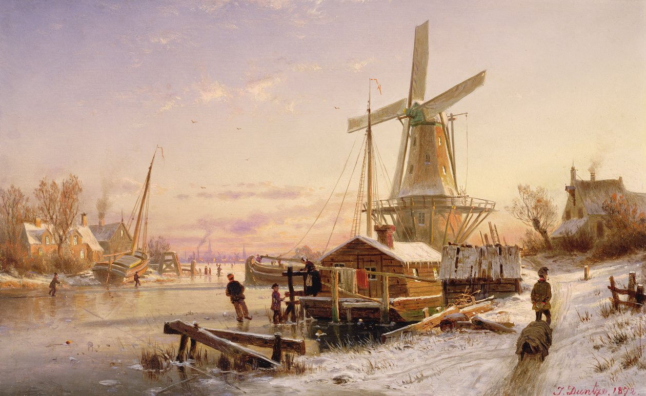 Yel Değirmeni ile Kış Manzarası, 1892 by Johannes Bartolomaus Duntze