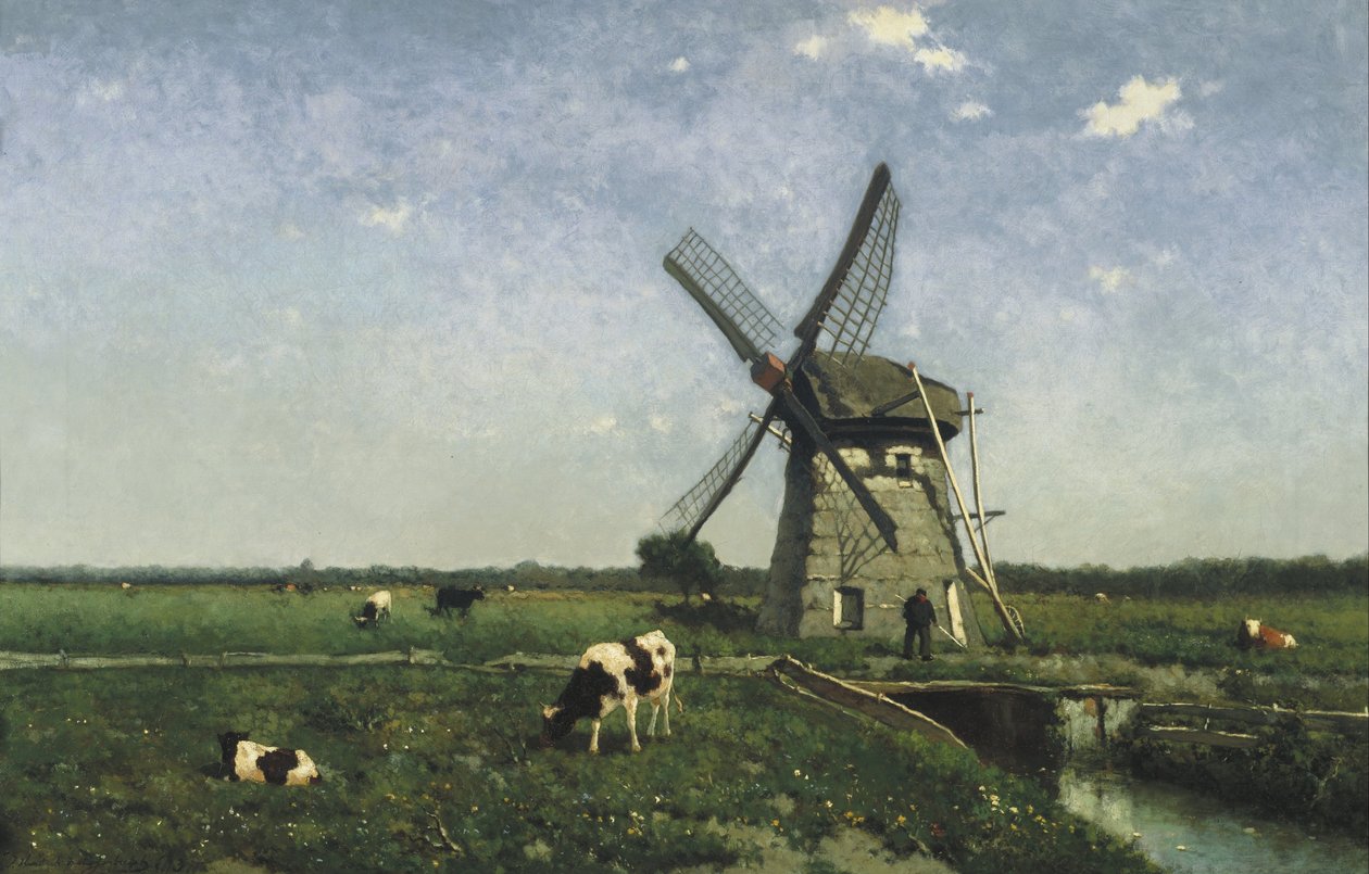Schiedam yakınlarındaki Yel Değirmeni ile manzara by Johannes Hendrik Weissenbruch