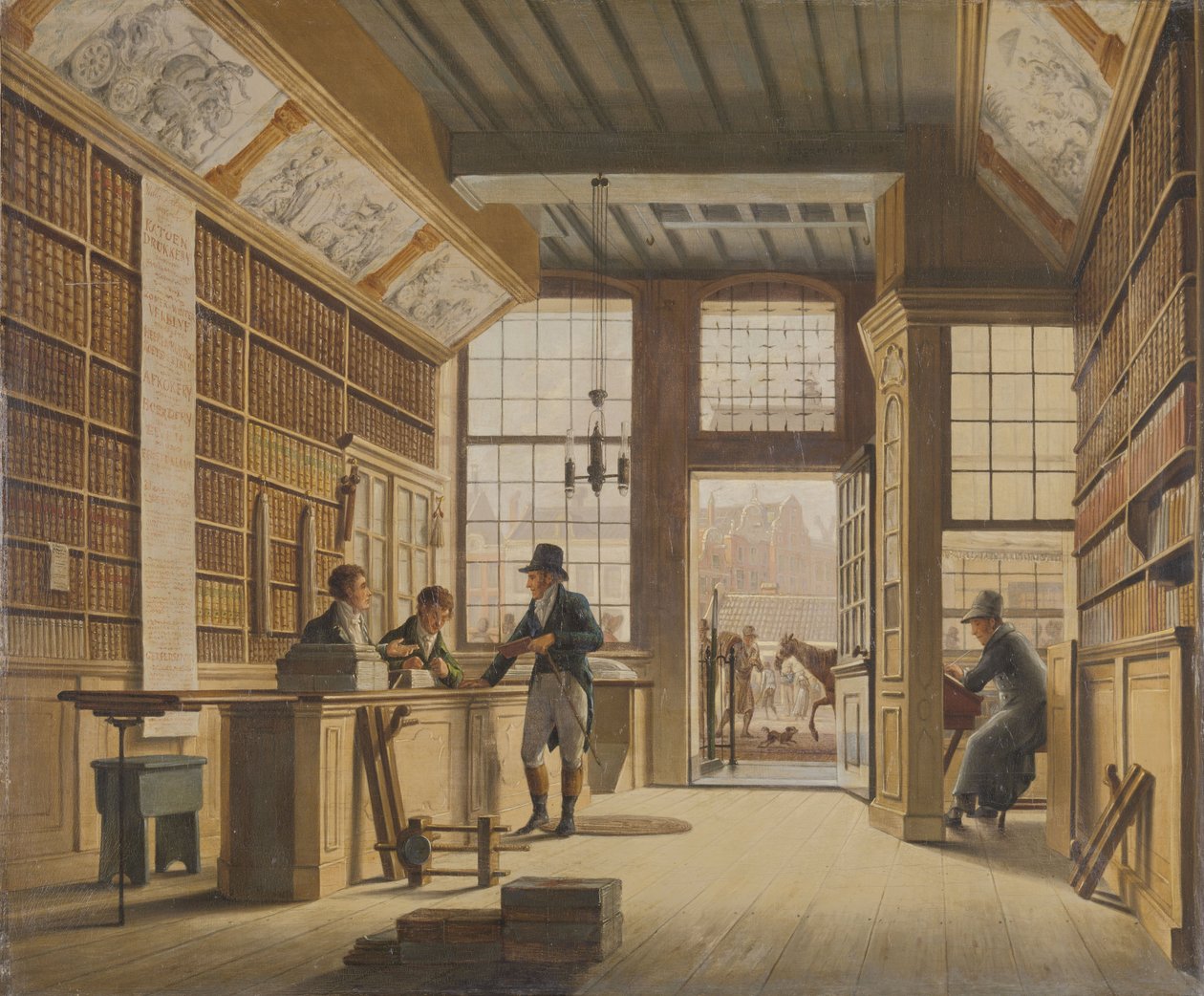 The Shop of the Bookdealer Pieter Meijer Warnars on the Vijgendam in Amsterdam, 1820  by Johannes Jelgerhuis