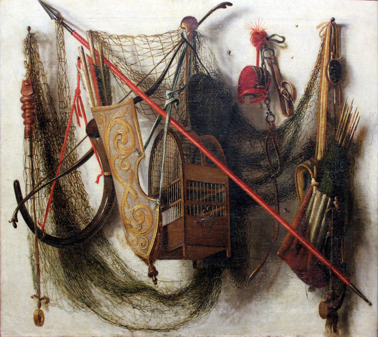 Av silahları ve cihazları ile natürmort by Johannes Leemans