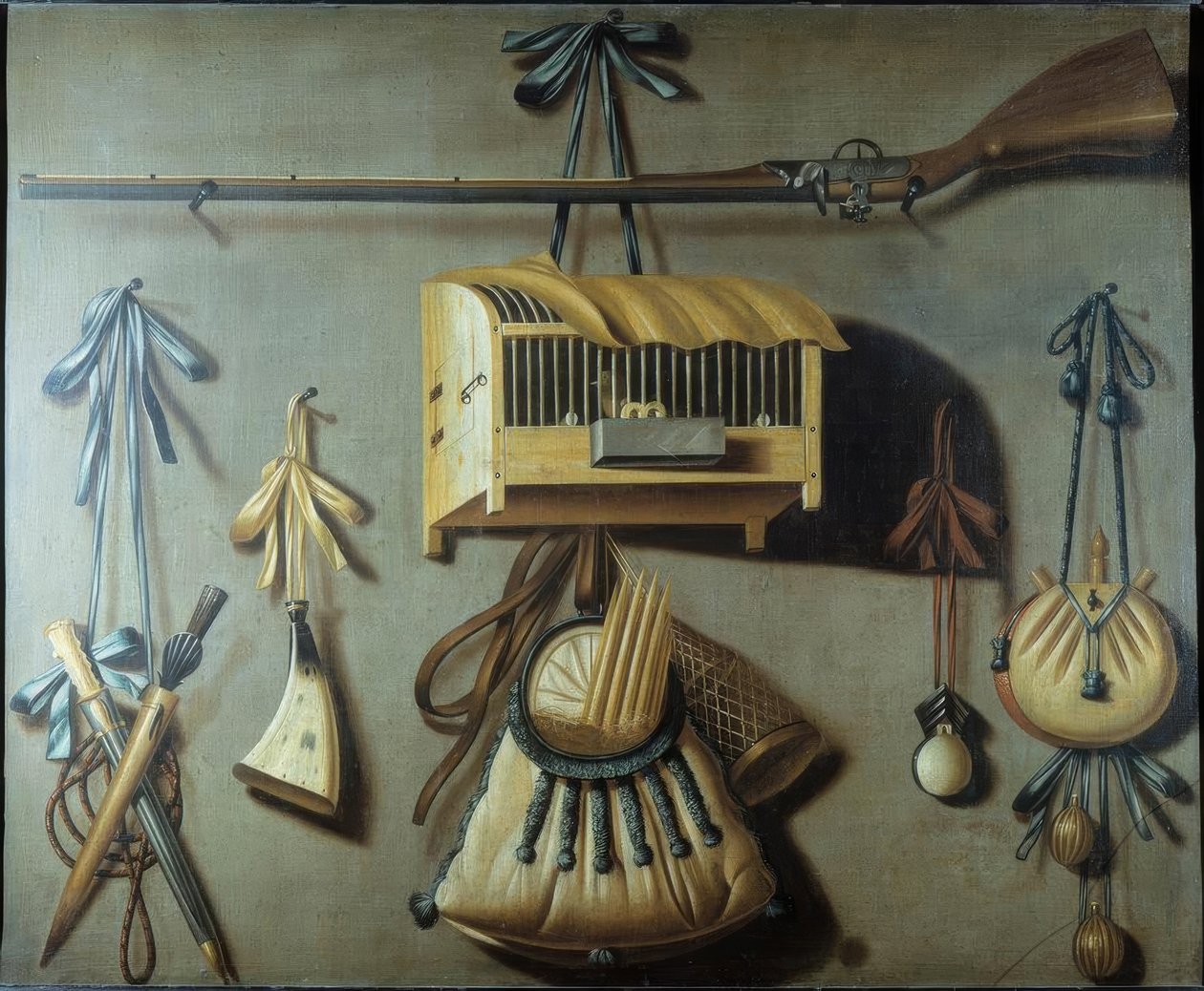 Av ekipmanları ile natürmort by Johannes Leemans