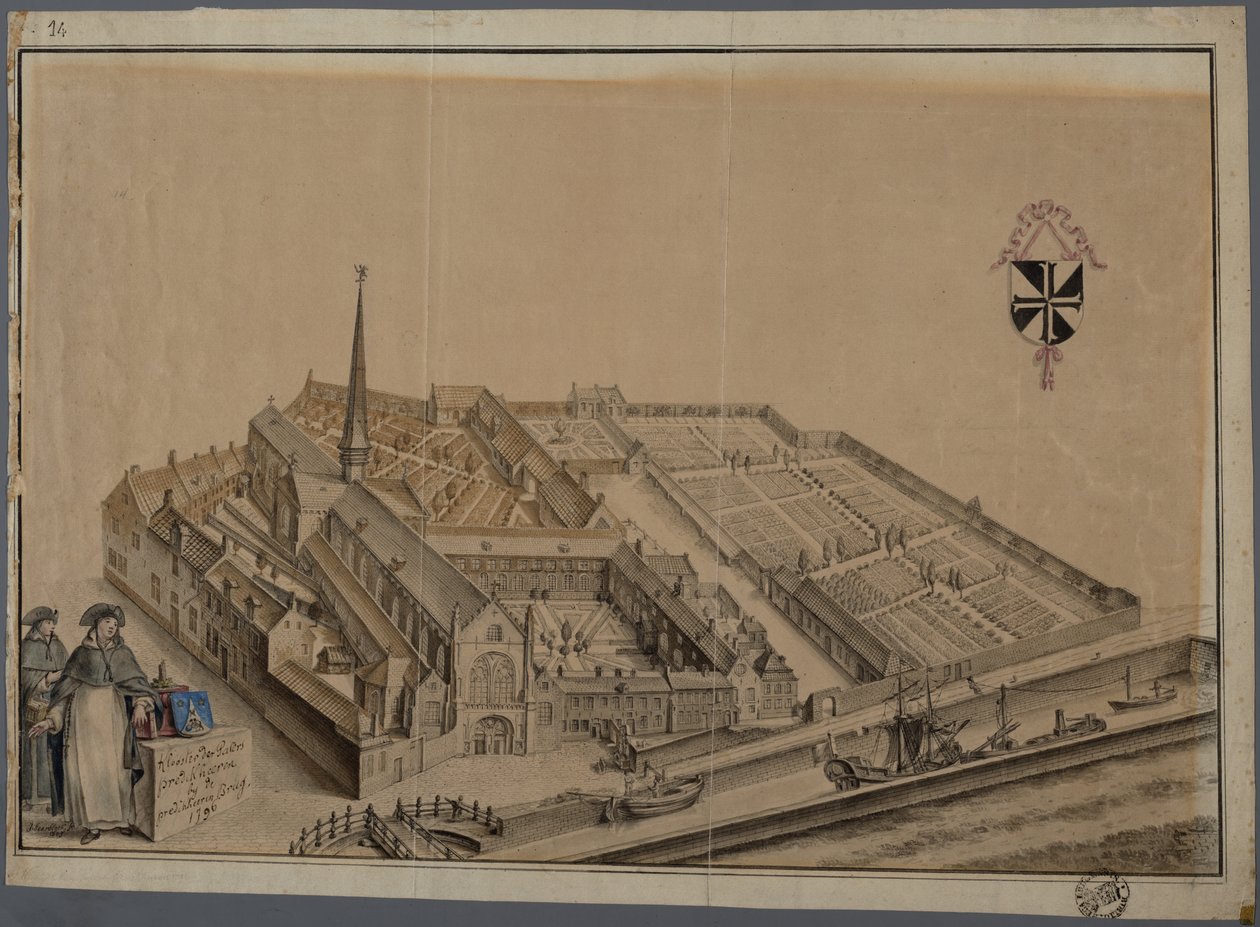 Bruges'deki Predikheren Manastırı (kağıt üzerine sulu boya ve kalem) by Johannes Beerblock