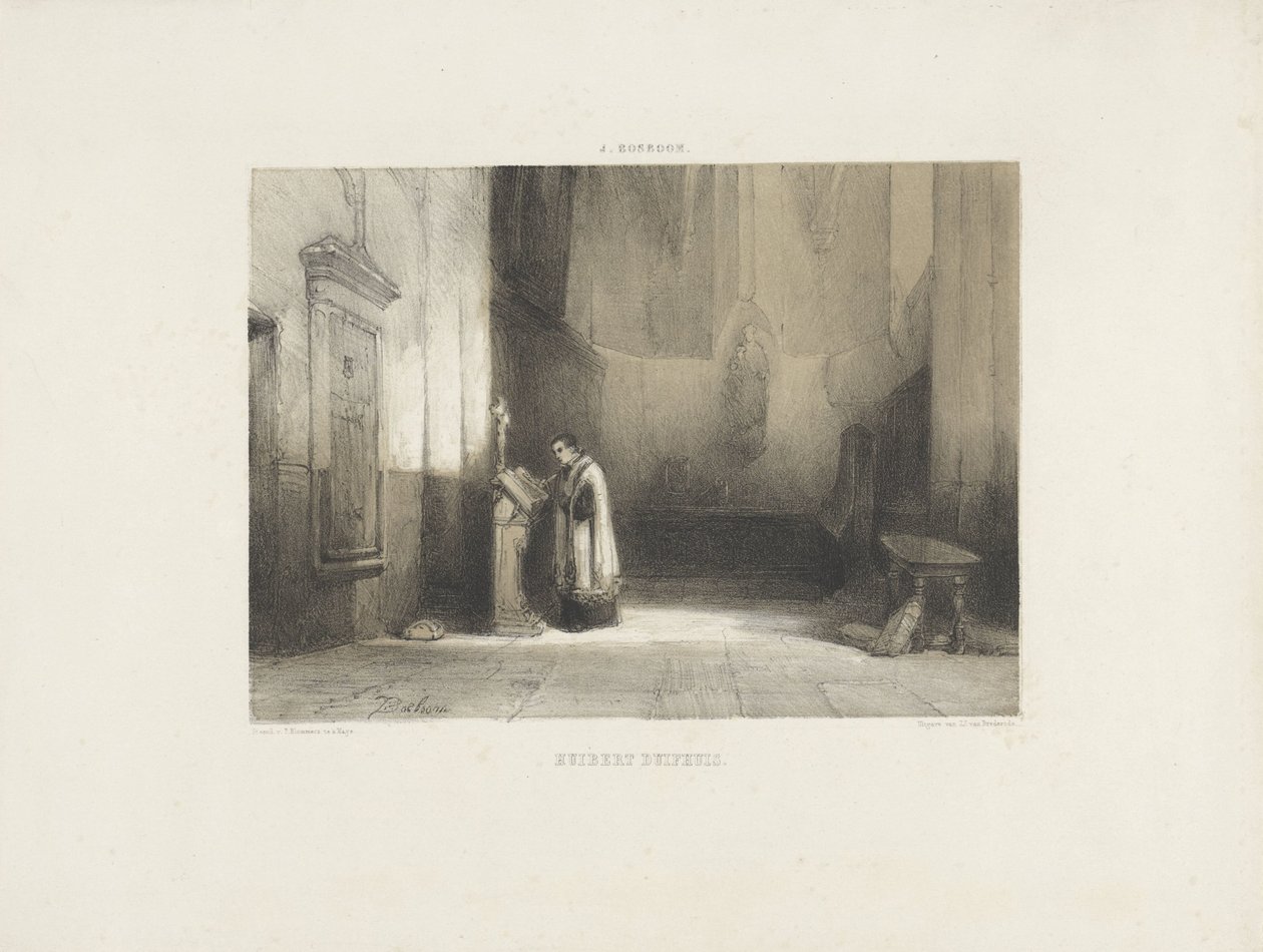 Hubert Duifhuis kilisede kitap okuyor by Johannes Bosboom
