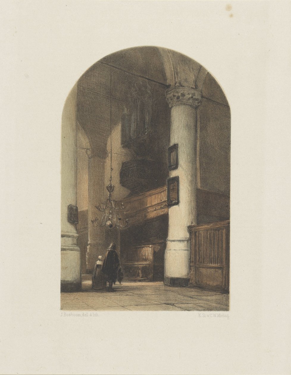 İki figür ve organ ile kilise iç by Johannes Bosboom