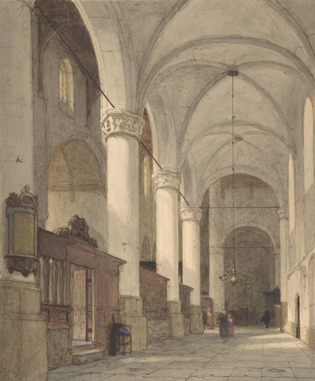 Bir Kilisenin Tonozlu Yan Nefi, Figürlü, 19. yy. by Johannes Bosboom