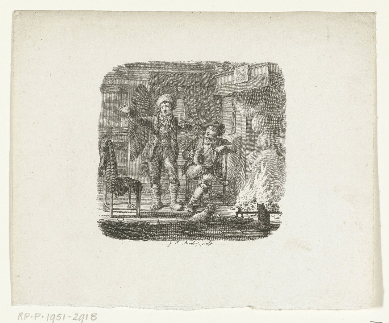Ateşin yanında konuşan iki adam by Johannes Christiaan Bendorp
