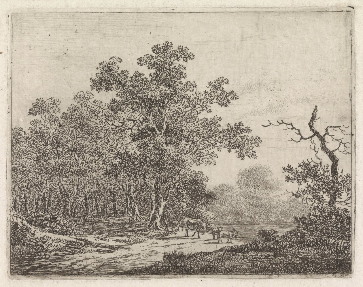 Meşe ve sığır ile manzara by Johannes Christiaan Janson