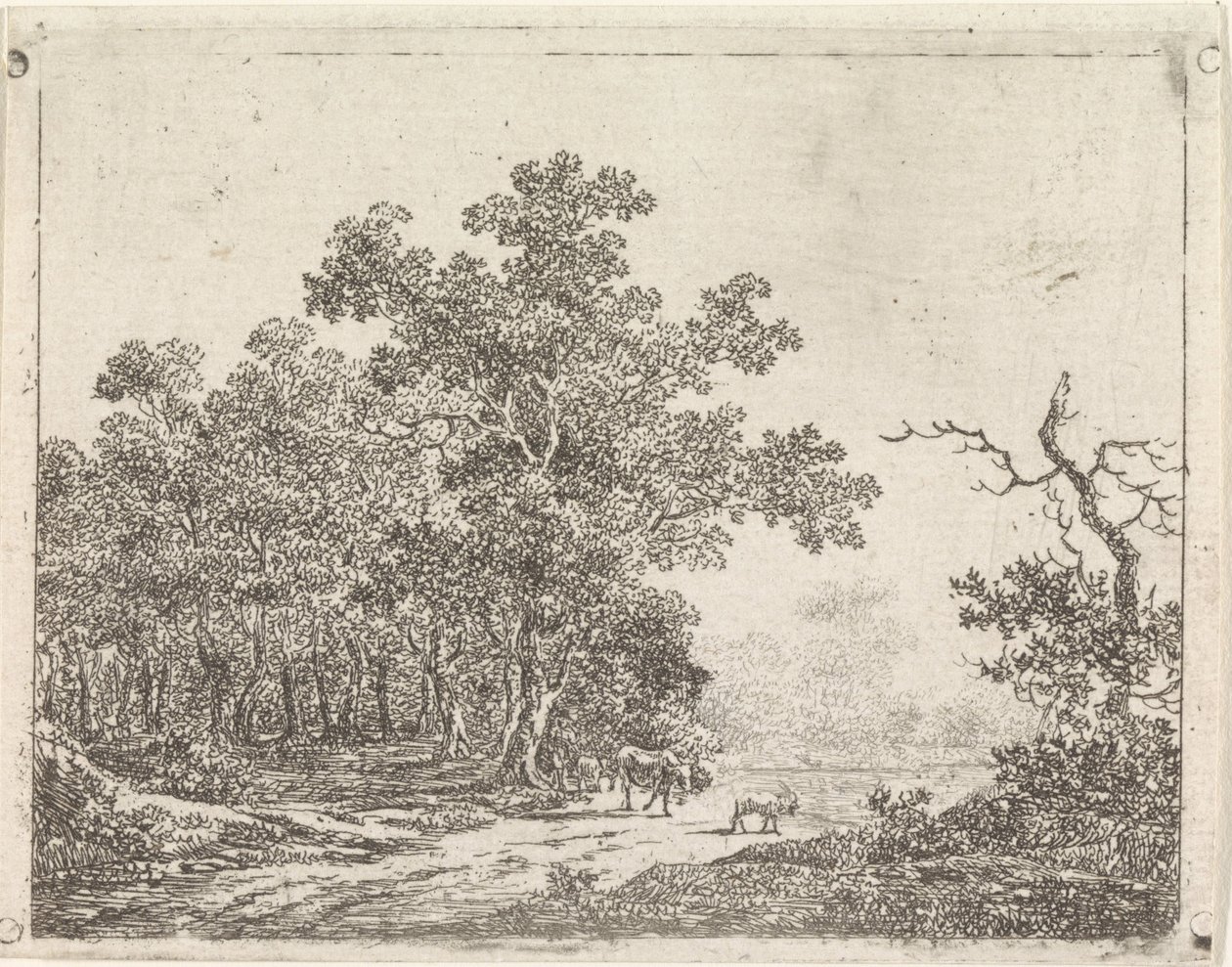 Meşe ve sığır ile manzara by Johannes Christiaan Janson