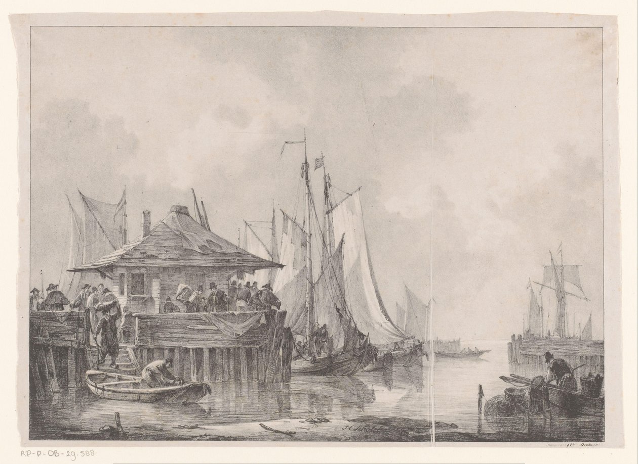 Bir limandaki kalabalıklar by Johannes Christiaan Schotel