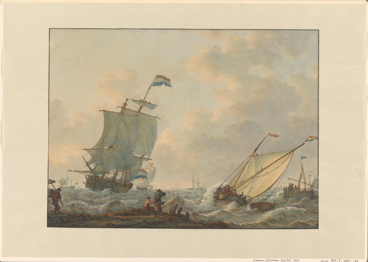 Çalkantılı sularda yelkenli gemiler by Johannes Christiaan Schotel