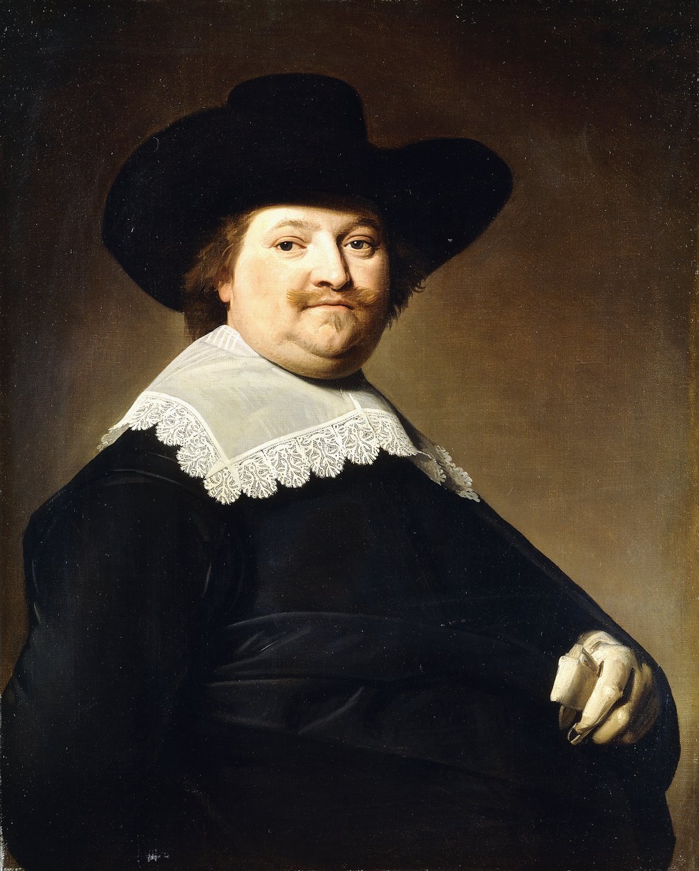 Siyah Kostümlü, Beyaz Dantel Yakalı ve Siyah Şapkalı, Yarım Boylu, Bir Beyefendinin Portresi, by Johannes Cornelisz. Verspronck