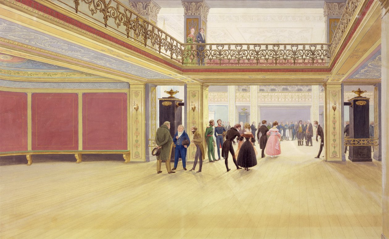 Bir kalenin içi, c.1830 (kağıt üzerine sulu boya) by Johannes Flintoe