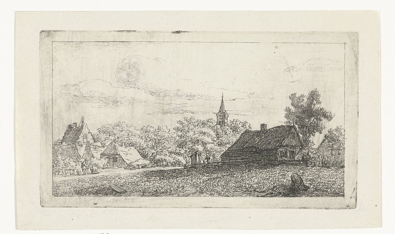 Ağaçların arasında kilise kulesi olan köy manzarası by Johannes Franciscus Christ