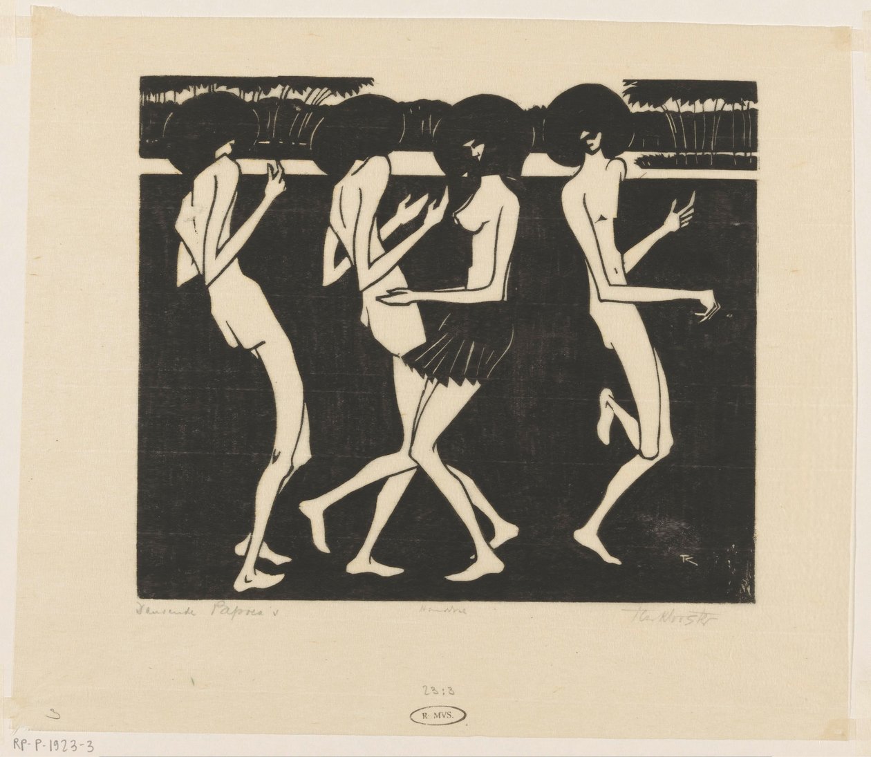 Dansende Papoea'nın (nesne üzerindeki orijinal başlık) by Johannes Frederik Engelbert ten Klooster (signed by artist)