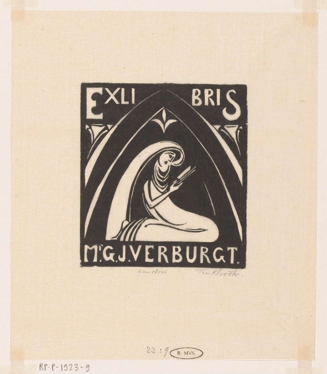 Gerrit-Jan Verburgt tarafından ekslibris by Johannes Frederik Engelbert ten Klooster (signed by artist)