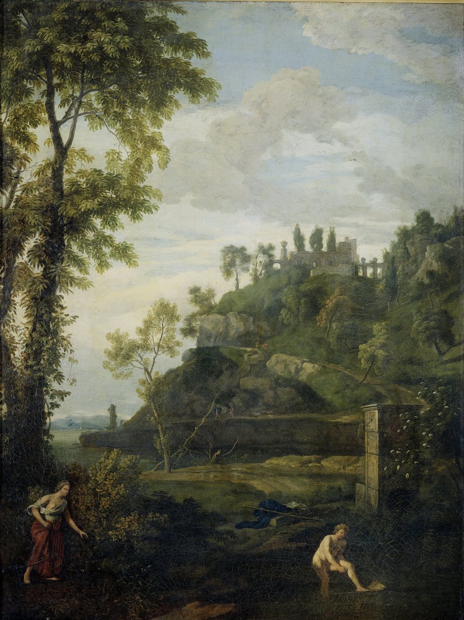 Salmacis ve Hermaphroditus ile Arkadya Manzarası by Johannes Glauber