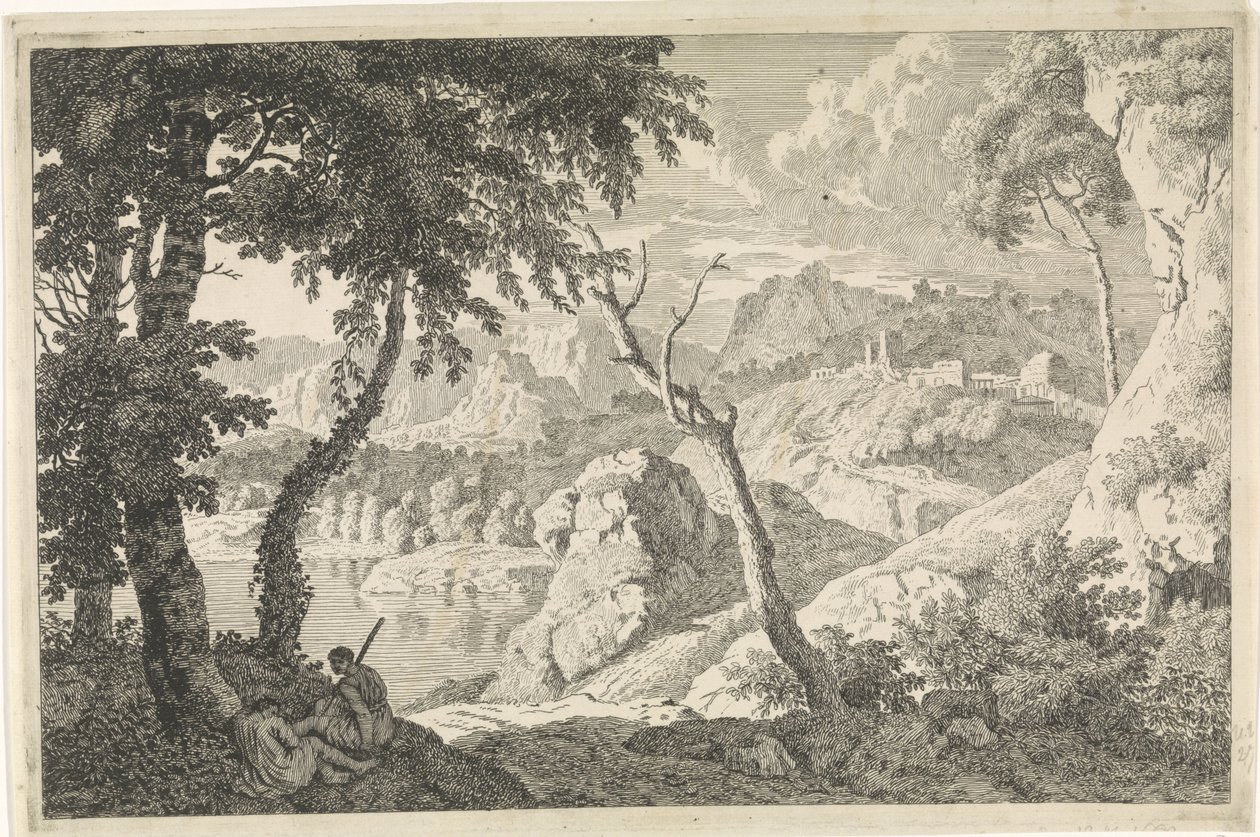 İki çoban ile Arcadian manzara Arcadian manzaraları (dizi başlığı) by Johannes Glauber