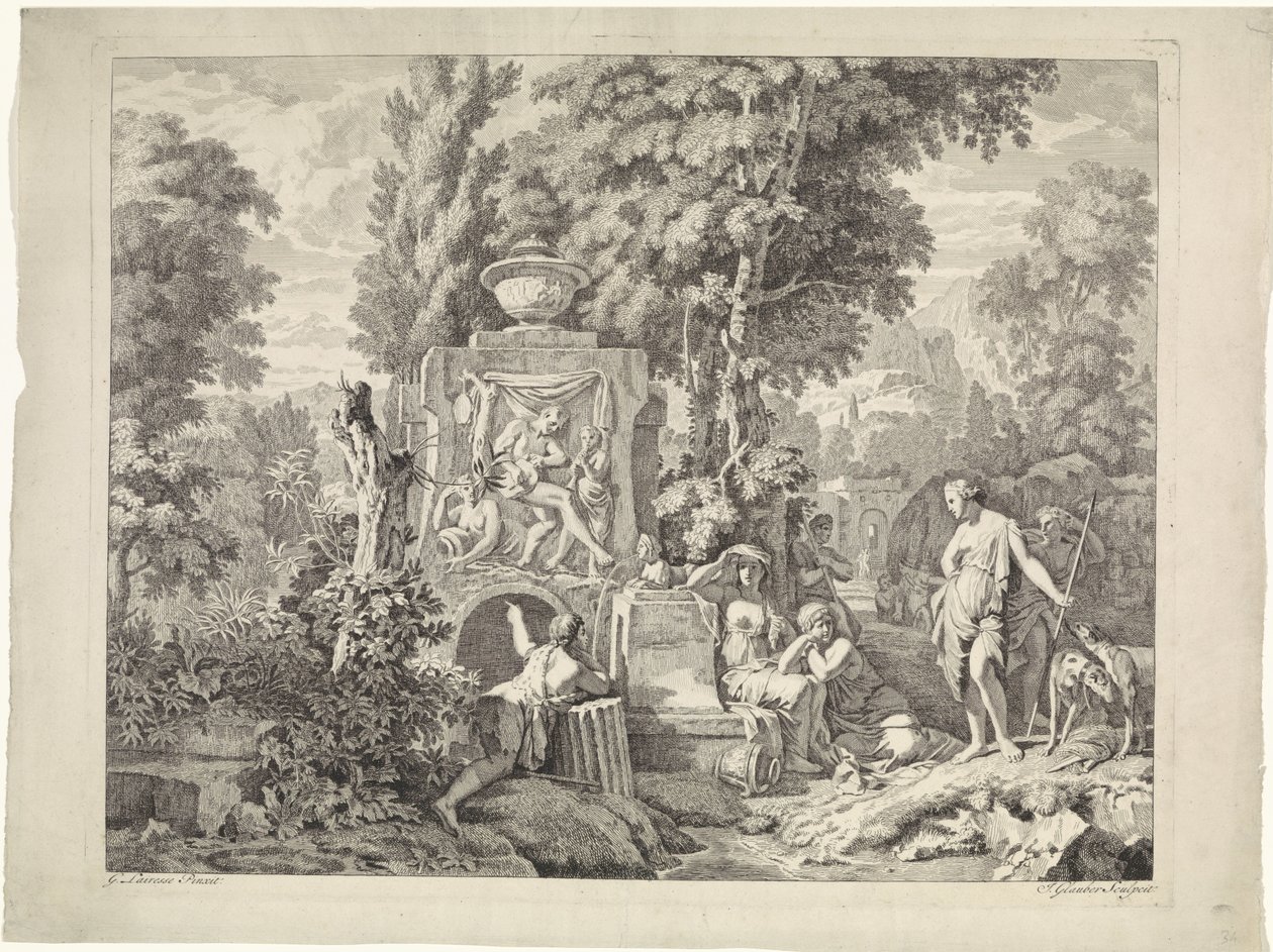 Bir Çeşme, Diana ve Perileri ile Manzara İncil, mitolojik ve alegorik temsiller (dizi başlığı) by Johannes Glauber
